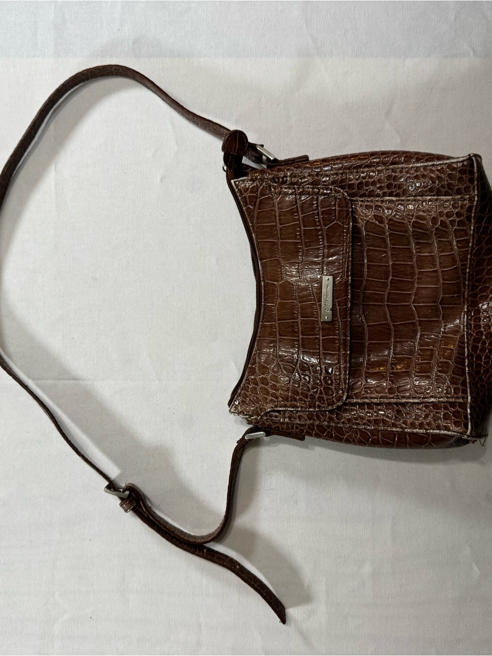 Liz Claiborne Croc-Embossed Dark Brown Crossbody Bag